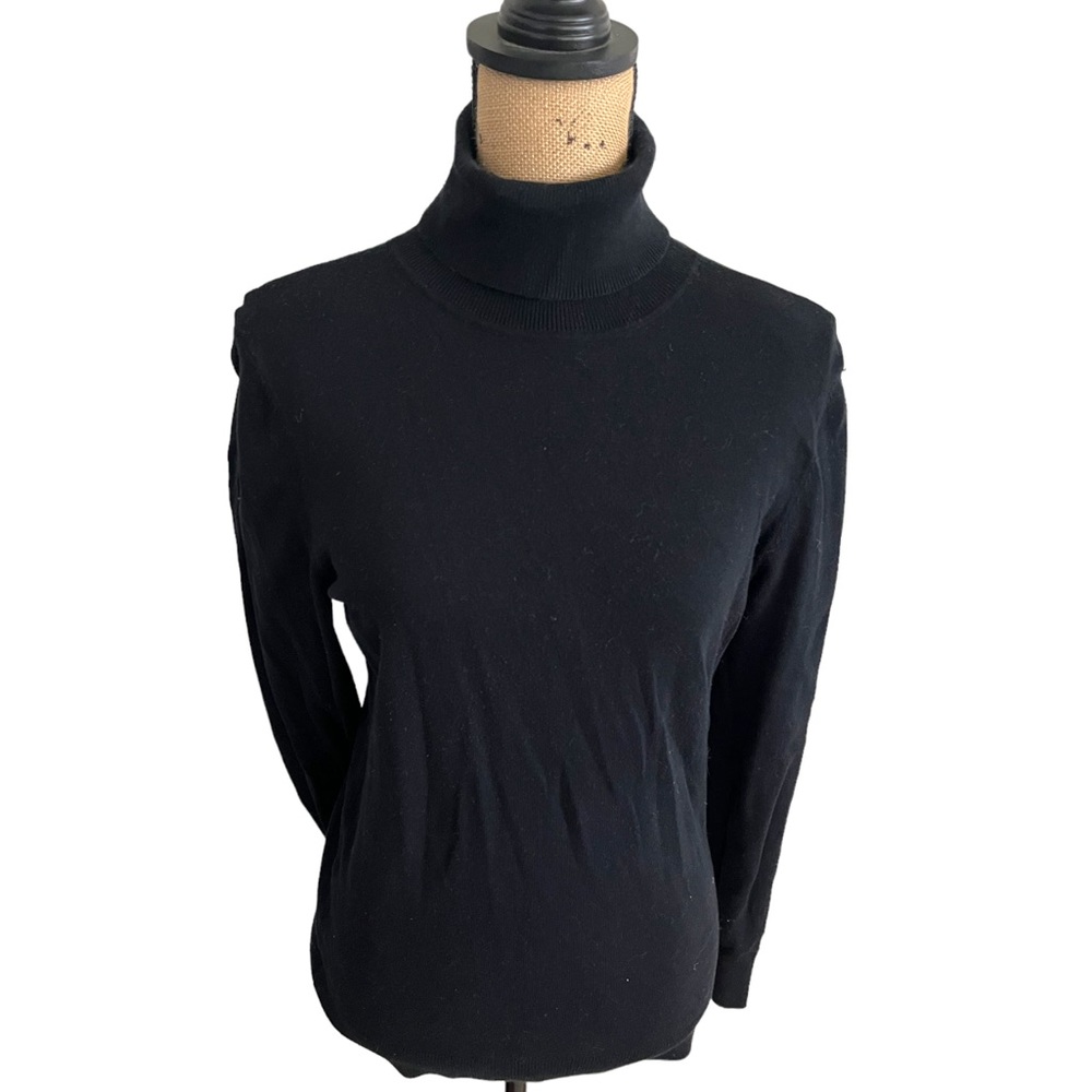 Tommy Hilfiger black turtleneck sweater with detailed button sleeves
